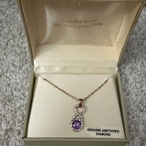 Amethyst and Diamond Pendant Necklace in Gold